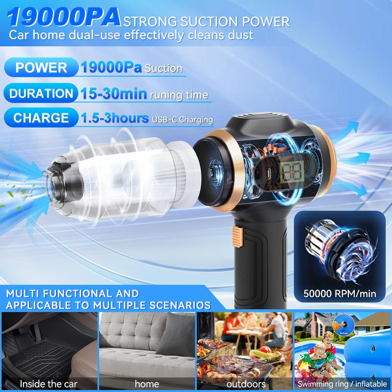Belibuy Portable Cordless Handheld Vacuum Cleaner, 19000Pa Powerful Vacuum Cleaner, 6-In-1 Portable Vacuum Cleaner with Smart Display Screen, Suitable for Cars, Homes, Offices, and Pets. #Fathersdaygift
